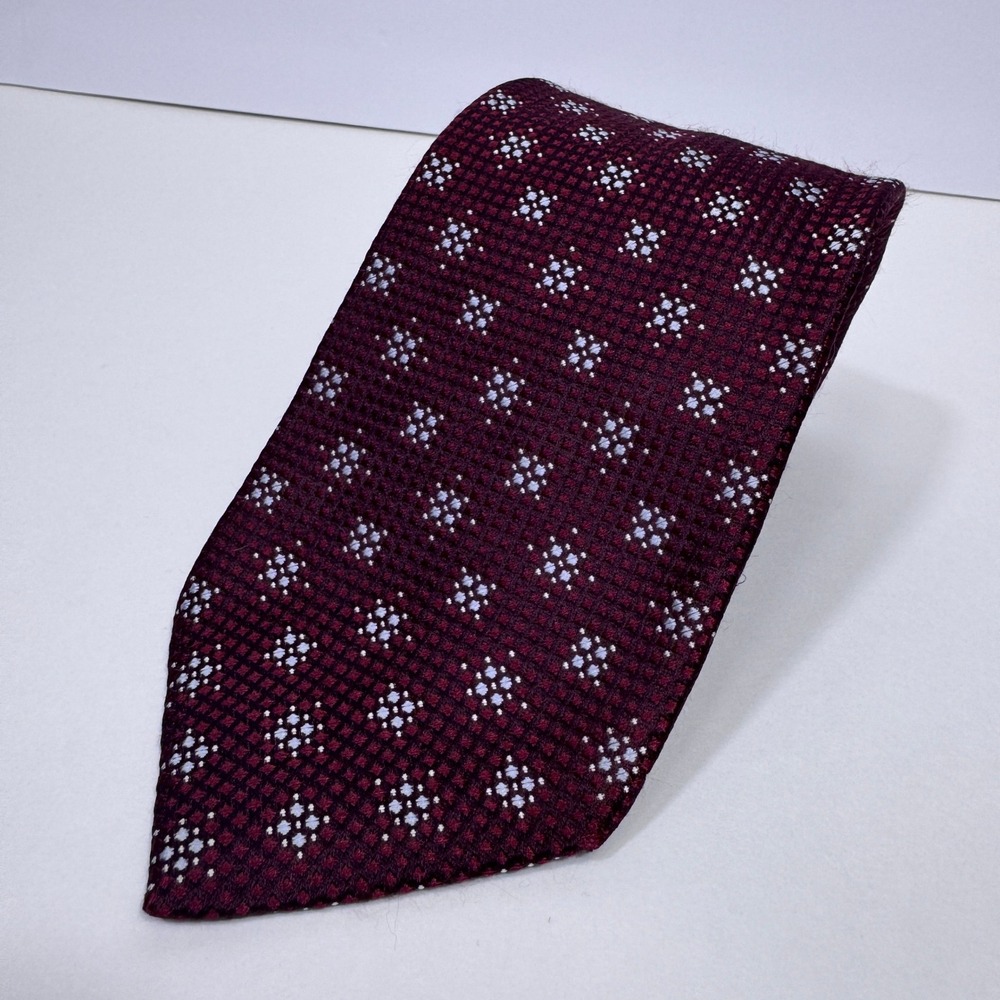 Ermenegildo Zegna Silk Tie Burgundy Red Geometric Medallion Pattern Mens Necktie